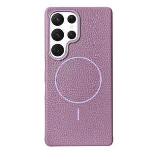 For Samsung Galaxy S22 Ultra 5G Thin Circle MagSafe Litchi Grain TPU Phone Case(Sunset Purple)