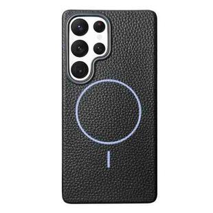 For Samsung Galaxy S22 Ultra 5G Thin Circle MagSafe Litchi Grain TPU Phone Case(Black Purple)