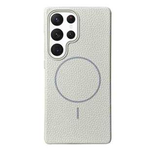 For Samsung Galaxy S22 Ultra 5G Thin Circle MagSafe Litchi Grain TPU Phone Case(White Grey)