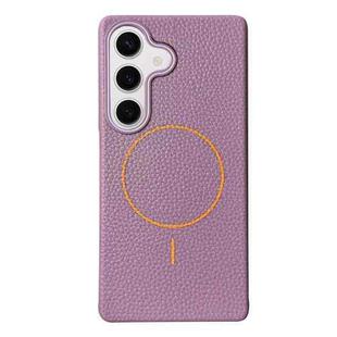 For Samsung Galaxy S23 FE 5G Thin Circle MagSafe Litchi Grain TPU Phone Case(Purple Orange)