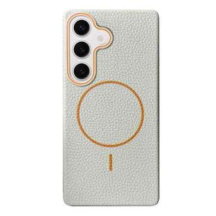 For Samsung Galaxy S23 FE 5G Thin Circle MagSafe Litchi Grain TPU Phone Case(White Orange)