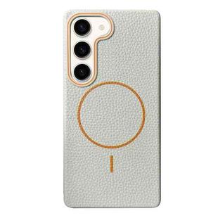 For Samsung Galaxy S23+ 5G Thin Circle MagSafe Litchi Grain TPU Phone Case(White Orange)