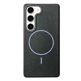 For Samsung Galaxy S23+ 5G Thin Circle MagSafe Litchi Grain TPU Phone Case(Black Purple)