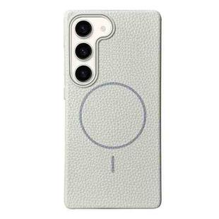 For Samsung Galaxy S23+ 5G Thin Circle MagSafe Litchi Grain TPU Phone Case(White Grey)