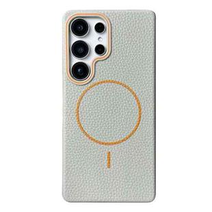For Samsung Galaxy S23 Ultra 5G Thin Circle MagSafe Litchi Grain TPU Phone Case(Grey Orange)