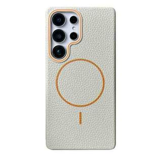 For Samsung Galaxy S23 Ultra 5G Thin Circle MagSafe Litchi Grain TPU Phone Case(White Orange)