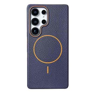 For Samsung Galaxy S23 Ultra 5G Thin Circle MagSafe Litchi Grain TPU Phone Case(Dark Blue Orange)