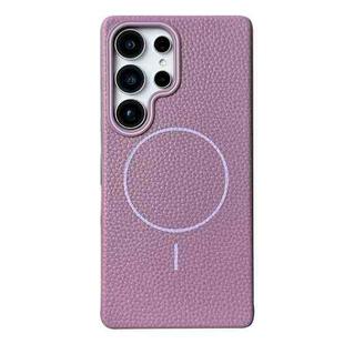 For Samsung Galaxy S23 Ultra 5G Thin Circle MagSafe Litchi Grain TPU Phone Case(Sunset Purple)