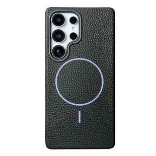 For Samsung Galaxy S23 Ultra 5G Thin Circle MagSafe Litchi Grain TPU Phone Case(Black Purple)