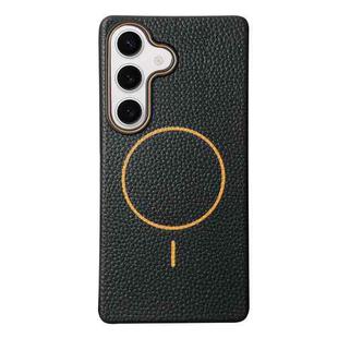 For Samsung Galaxy S24+ 5G Thin Circle MagSafe Litchi Grain TPU Phone Case(Black Orange)