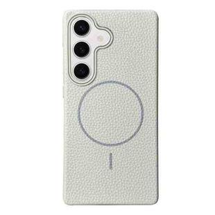 For Samsung Galaxy S24+ 5G Thin Circle MagSafe Litchi Grain TPU Phone Case(White Grey)