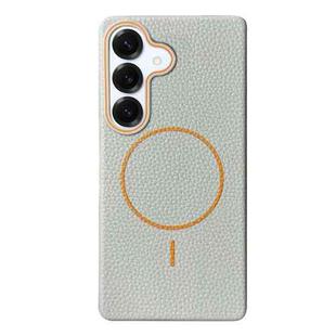 For Samsung Galaxy S25 5G Thin Circle MagSafe Litchi Grain TPU Phone Case(Grey Orange)