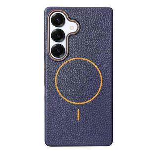 For Samsung Galaxy S25 5G Thin Circle MagSafe Litchi Grain TPU Phone Case(Dark Blue Orange)