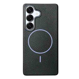 For Samsung Galaxy S25 5G Thin Circle MagSafe Litchi Grain TPU Phone Case(Black Purple)