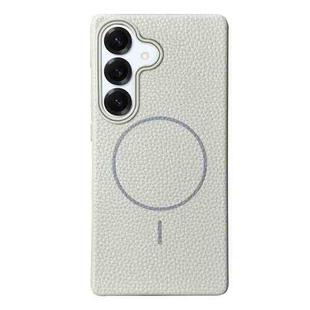 For Samsung Galaxy S25 5G Thin Circle MagSafe Litchi Grain TPU Phone Case(White Grey)