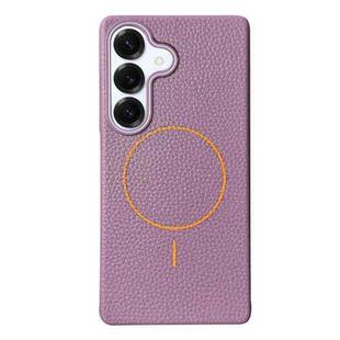 For Samsung Galaxy S25+ 5G Thin Circle MagSafe Litchi Grain TPU Phone Case(Purple Orange)