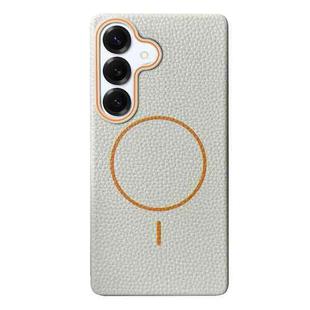 For Samsung Galaxy S25+ 5G Thin Circle MagSafe Litchi Grain TPU Phone Case(White Orange)