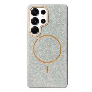 For Samsung Galaxy S25 Ultra 5G Thin Circle MagSafe Litchi Grain TPU Phone Case(Grey Orange)