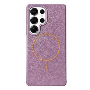 For Samsung Galaxy S25 Ultra 5G Thin Circle MagSafe Litchi Grain TPU Phone Case(Purple Orange)