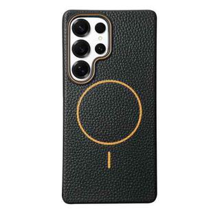 For Samsung Galaxy S25 Ultra 5G Thin Circle MagSafe Litchi Grain TPU Phone Case(Black Orange)