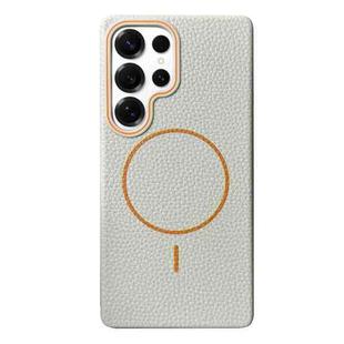 For Samsung Galaxy S25 Ultra 5G Thin Circle MagSafe Litchi Grain TPU Phone Case(White Orange)