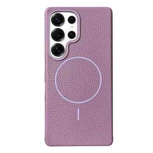 For Samsung Galaxy S25 Ultra 5G Thin Circle MagSafe Litchi Grain TPU Phone Case(Sunset Purple)