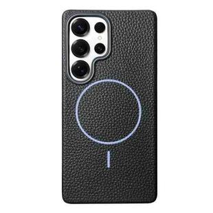 For Samsung Galaxy S25 Ultra 5G Thin Circle MagSafe Litchi Grain TPU Phone Case(Black Purple)