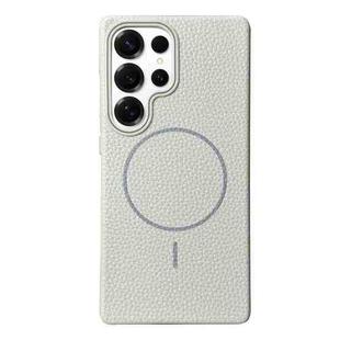 For Samsung Galaxy S25 Ultra 5G Thin Circle MagSafe Litchi Grain TPU Phone Case(White Grey)