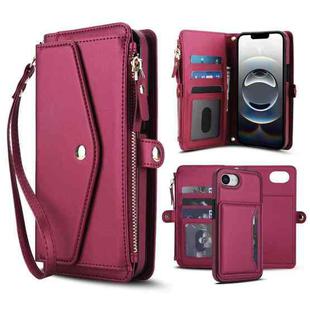 For iPhone 16e Multifunctional Wallet Detachable Leather Phone Case with Lanyard(Red)