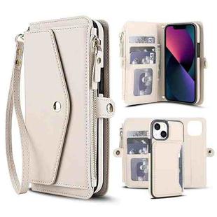 For iPhone 13 mini Multifunctional Wallet Detachable Leather Phone Case with Lanyard(White)