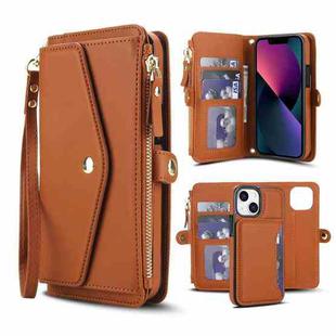 For iPhone 13 mini Multifunctional Wallet Detachable Leather Phone Case with Lanyard(Brown)