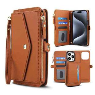 For iPhone 12 Pro Max Multifunctional Wallet Detachable Leather Phone Case with Lanyard(Brown)