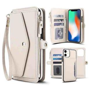 For iPhone 11 Multifunctional Wallet Detachable Leather Phone Case with Lanyard(White)