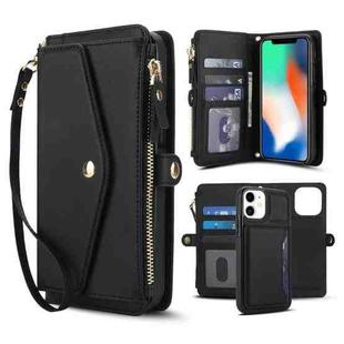 For iPhone 11 Multifunctional Wallet Detachable Leather Phone Case with Lanyard(Black)