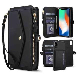 For iPhone XS Max Multifunctional Wallet Detachable Leather Phone Case with Lanyard(Black)