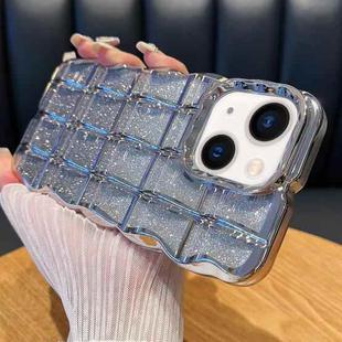 For iPhone 15 Plus Wavy Texture Gradient Glitter Paper TPU Phone Case(Silver)