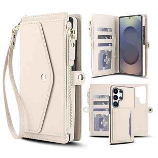 For Samsung Galaxy S25 Ultra 5G Multifunctional Wallet Detachable Leather Phone Case with Lanyard(White)