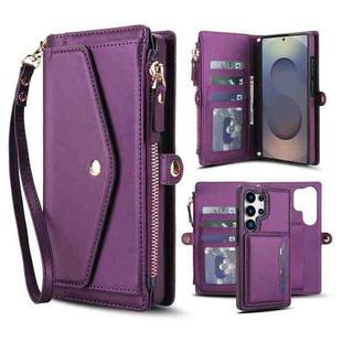 For Samsung Galaxy S25 Ultra 5G Multifunctional Wallet Detachable Leather Phone Case with Lanyard(Dark Purple)