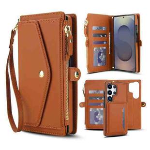 For Samsung Galaxy S25 Ultra 5G Multifunctional Wallet Detachable Leather Phone Case with Lanyard(Brown)