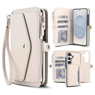 For Samsung Galaxy S25+ 5G Multifunctional Wallet Detachable Leather Phone Case with Lanyard(White)