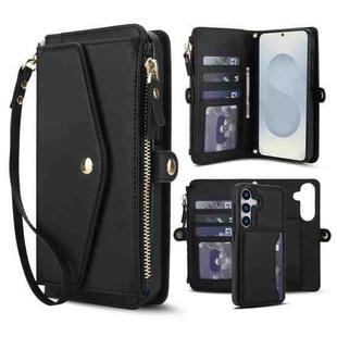 For Samsung Galaxy S25+ 5G Multifunctional Wallet Detachable Leather Phone Case with Lanyard(Black)