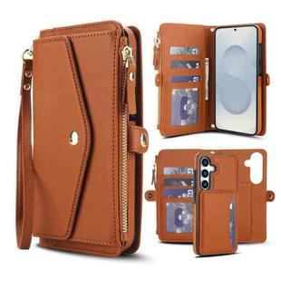 For Samsung Galaxy S25+ 5G Multifunctional Wallet Detachable Leather Phone Case with Lanyard(Brown)