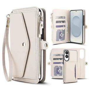 For Samsung Galaxy S25 Edge 5G Multifunctional Wallet Detachable Leather Phone Case with Lanyard(White)