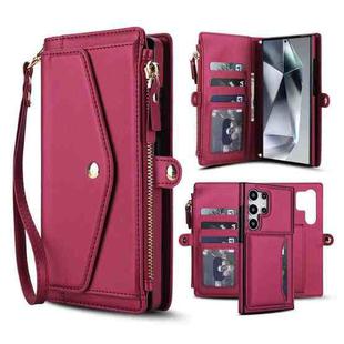 For Samsung Galaxy S24 Ultra 5G Multifunctional Wallet Detachable Leather Phone Case with Lanyard(Red)