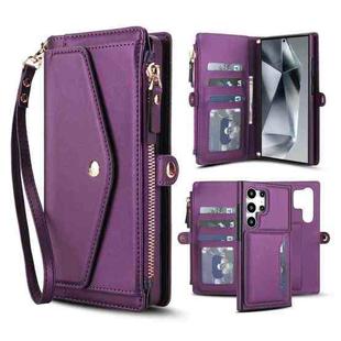 For Samsung Galaxy S24 Ultra 5G Multifunctional Wallet Detachable Leather Phone Case with Lanyard(Dark Purple)