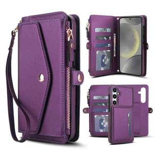 For Samsung Galaxy S24+ 5G Multifunctional Wallet Detachable Leather Phone Case with Lanyard(Dark Purple)