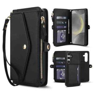 For Samsung Galaxy S24 FE 5G Multifunctional Wallet Detachable Leather Phone Case with Lanyard(Black)