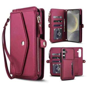 For Samsung Galaxy S24 FE 5G Multifunctional Wallet Detachable Leather Phone Case with Lanyard(Red)