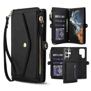 For Samsung Galaxy S23 Ultra 5G Multifunctional Wallet Detachable Leather Phone Case with Lanyard(Black)