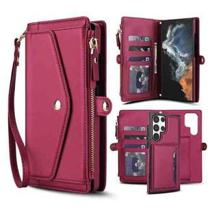 For Samsung Galaxy S23 Ultra 5G Multifunctional Wallet Detachable Leather Phone Case with Lanyard(Red)